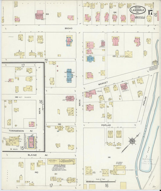 Sanborn Fire Insurance Map from Lansdale, Montgomery County, Pennsylvania (1914), Sheet #0017 - Historic Sanborn Fire Insurance Map Print, vintage old map wall art, antique decor, genealogy gift, Pennsylvania Pennsylvania map
