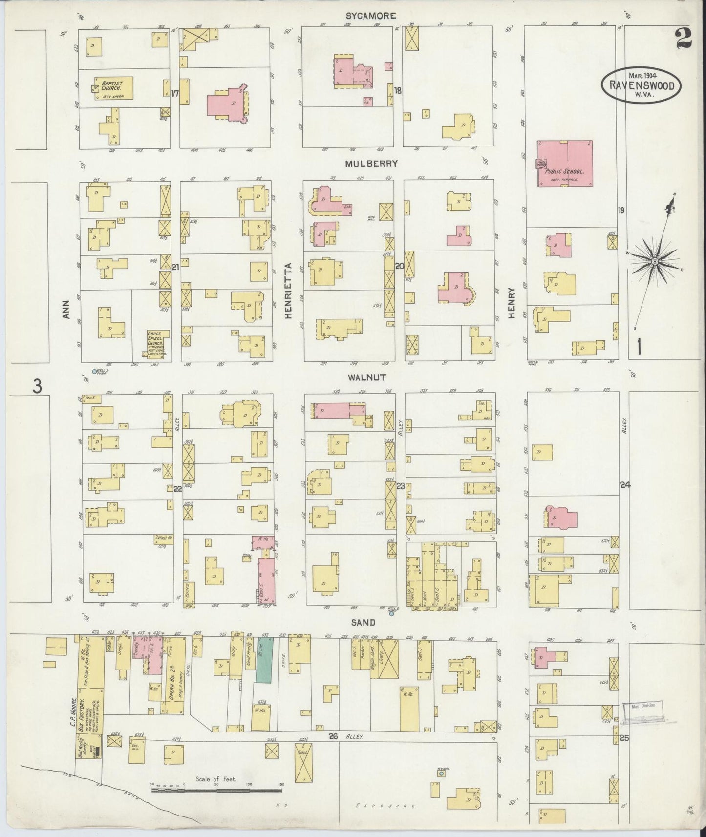 Sanborn Fire Insurance Map from Ravenswood, Jackson County, West Virginia (1904), Sheet #0002 - Complete Map Set gallery image, historic Sanborn map, vintage wall art, West Virginia West Virginia