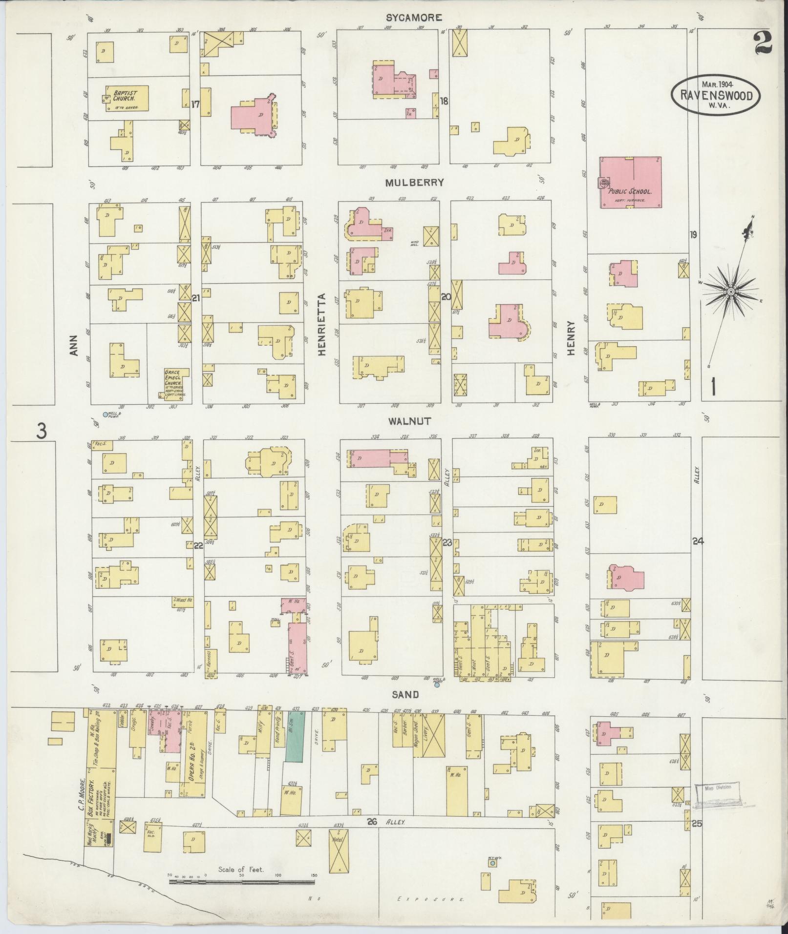 Sanborn Fire Insurance Map from Ravenswood, Jackson County, West Virginia (1904), Sheet #0002 - Complete Map Set gallery image, historic Sanborn map, vintage wall art, West Virginia West Virginia