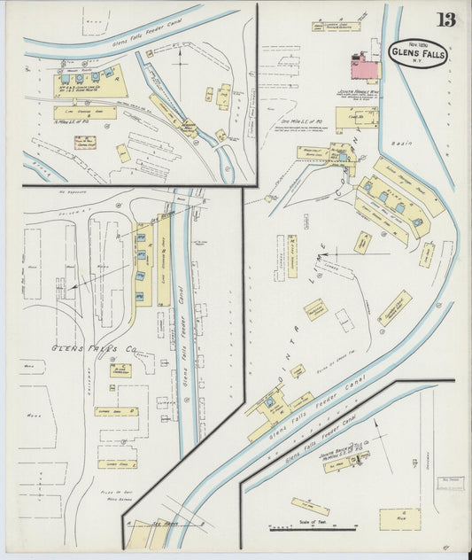 Sanborn Fire Insurance Map from Glens Falls, Warren County, New York (1890), Sheet #0013 - Historic Sanborn Fire Insurance Map Print, vintage old map wall art, antique decor, genealogy gift, New York New York map