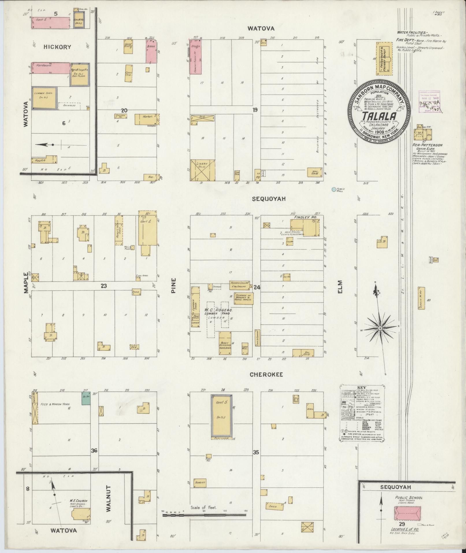 Sanborn Fire Insurance Map from Talala, Rodgers County, Oklahoma (1909), Sheet #0001 - Historic Sanborn Fire Insurance Map Print, vintage old map wall art, antique decor, genealogy gift, Oklahoma Oklahoma map