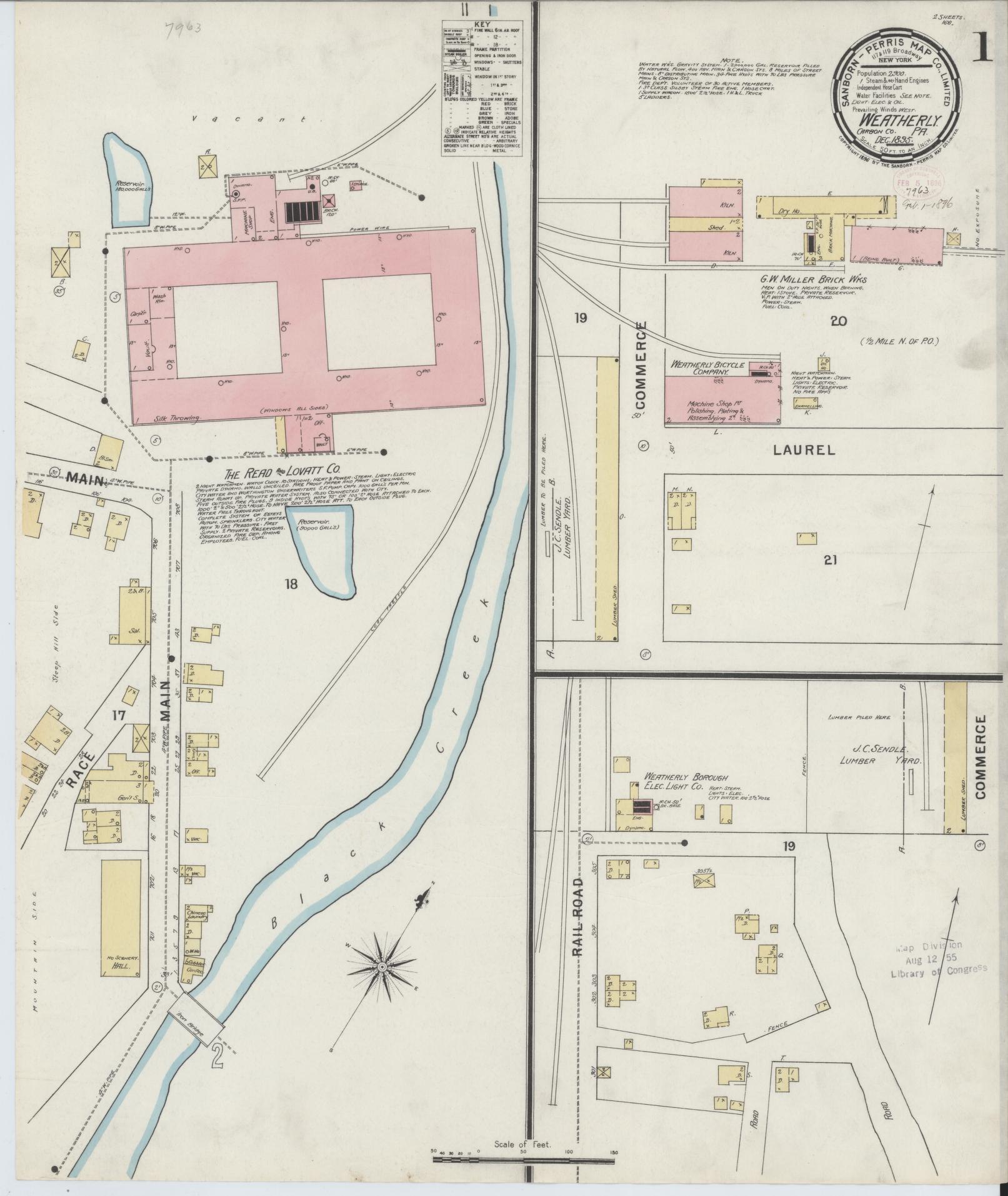 Sanborn Fire Insurance Map from Weatherly, Carbon County, Pennsylvania (1895), Sheet #0001 - Complete Map Set gallery image, historic Sanborn map, vintage wall art, Pennsylvania Pennsylvania