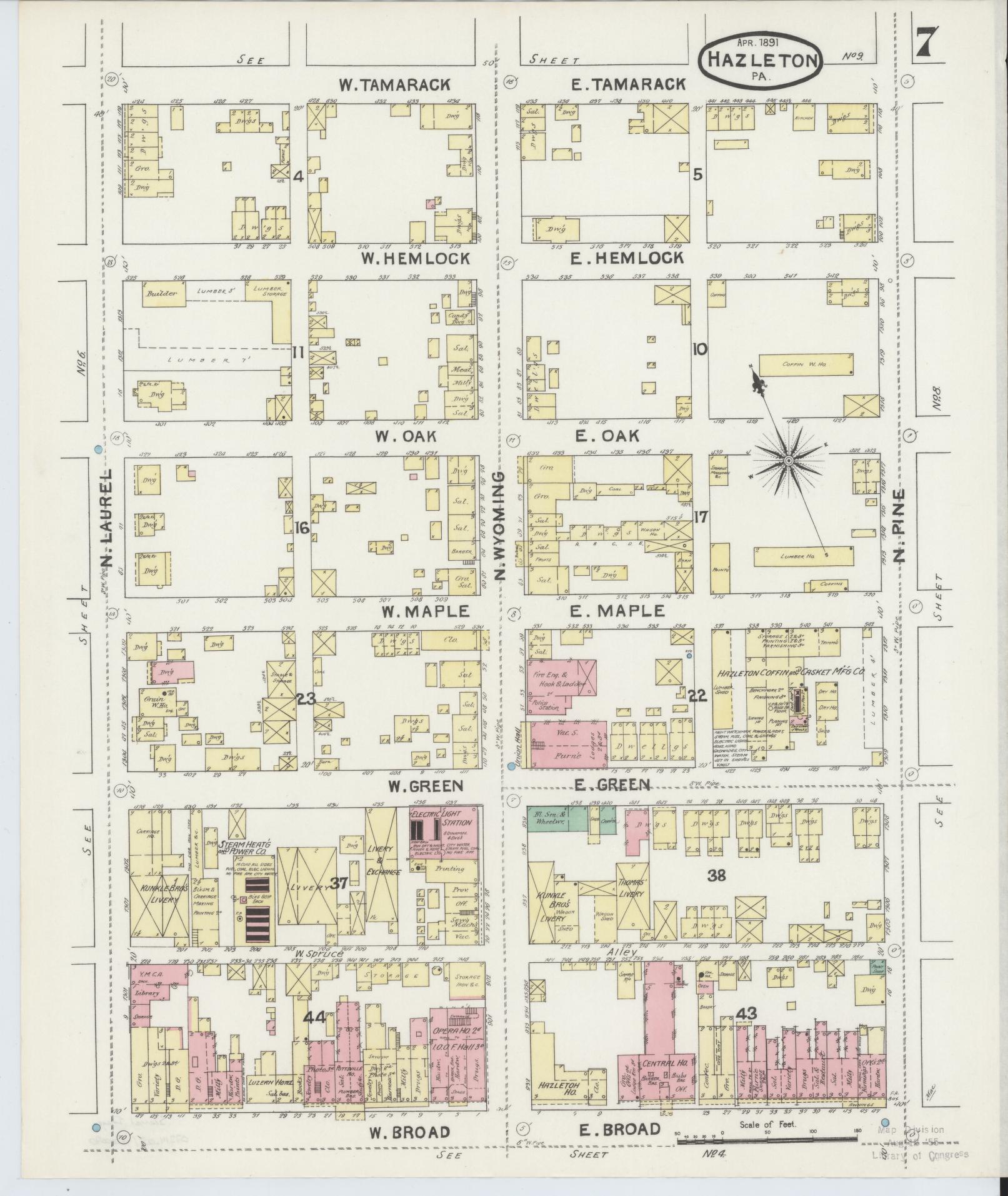 Sanborn Fire Insurance Map from Hazleton, Luzerne County, Pennsylvania (1891), Sheet #0007 - Historic Sanborn Fire Insurance Map Print, vintage old map wall art, antique decor, genealogy gift, Pennsylvania Pennsylvania map