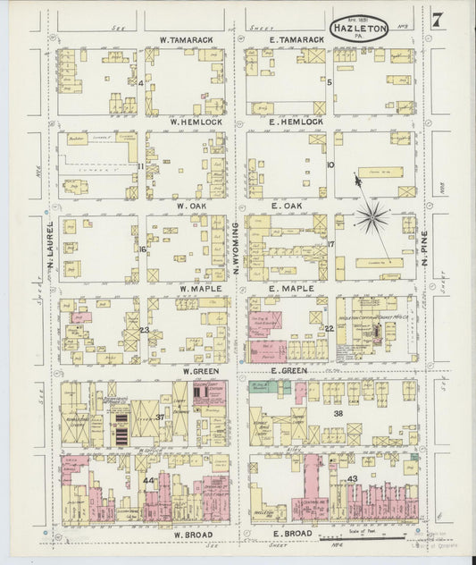 Sanborn Fire Insurance Map from Hazleton, Luzerne County, Pennsylvania (1891), Sheet #0007 - Historic Sanborn Fire Insurance Map Print, vintage old map wall art, antique decor, genealogy gift, Pennsylvania Pennsylvania map
