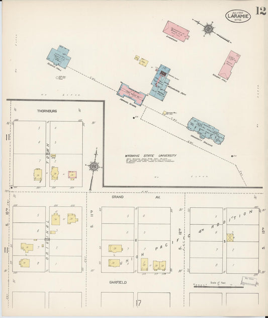 Sanborn Fire Insurance Map from Laramie, Albany County, Wyoming (1912), Sheet #0012 - Historic Sanborn Fire Insurance Map Print, vintage old map wall art, antique decor, genealogy gift, Wyoming Wyoming map