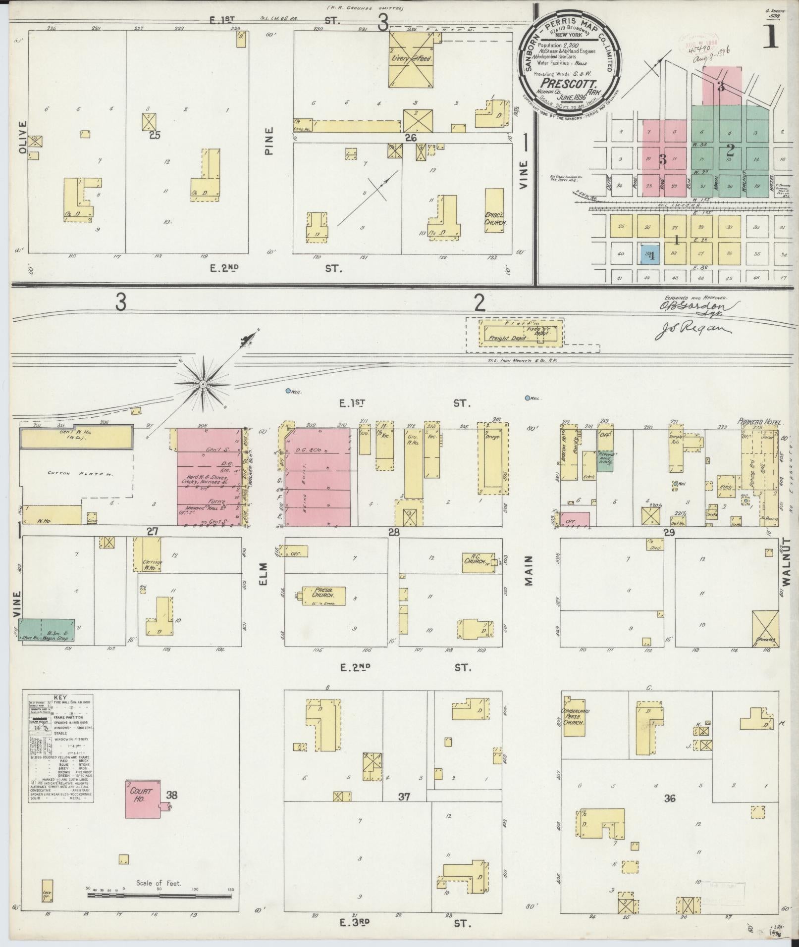 Sanborn Fire Insurance Map from Prescott, Nevada County, Arkansas (1896), Sheet #0001 - Complete Map Set gallery image, historic Sanborn map, vintage wall art, Arkansas Arkansas