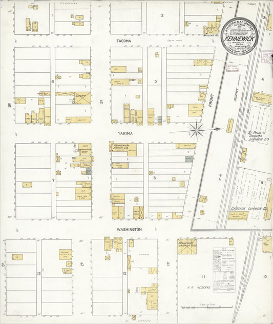 Sanborn Fire Insurance Map from Kennewick, Benton County, Washington (1905), Sheet #0001 - Historic Sanborn Fire Insurance Map Print, vintage old map wall art, antique decor, genealogy gift, Washington Washington map