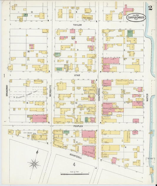 Sanborn Fire Insurance Map from Corpus Christi, Nueces County, Texas (1900), Sheet #0002 - Historic Sanborn Fire Insurance Map Print, vintage old map wall art, antique decor, genealogy gift, Texas Texas map