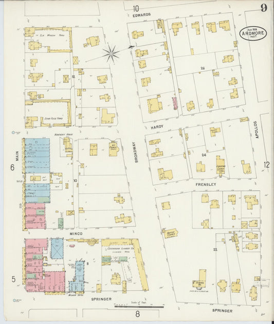 Sanborn Fire Insurance Map from Ardmore, Carter County, Oklahoma (1898), Sheet #0009 - Historic Sanborn Fire Insurance Map Print, vintage old map wall art, antique decor, genealogy gift, Oklahoma Oklahoma map