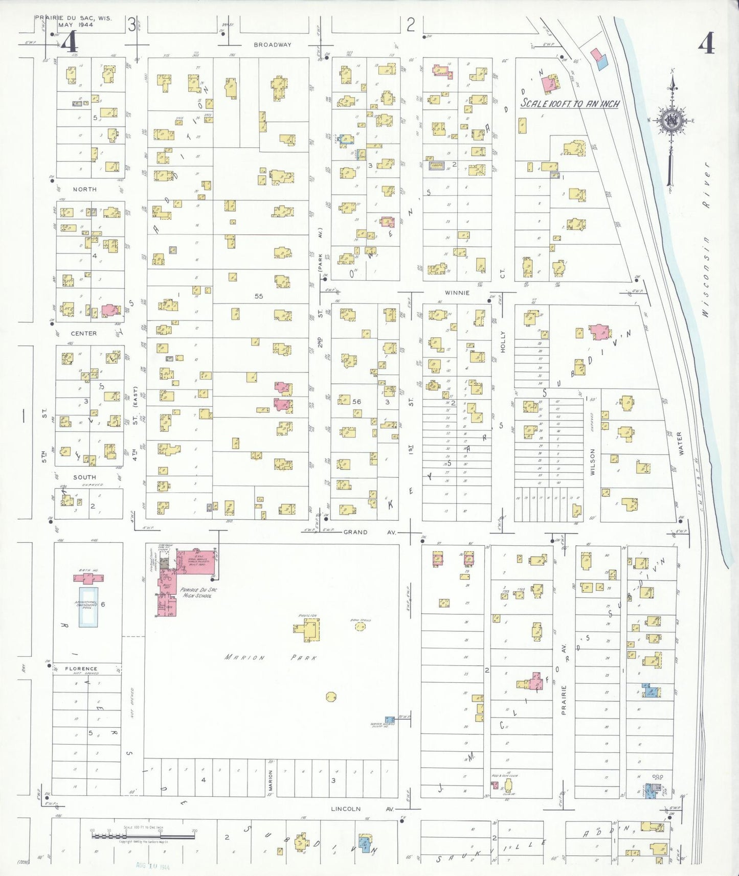 Sanborn Fire Insurance Map from Prairie du Sac, Sauk County, Wisconsin (1944), Sheet #0004 - Complete Map Set gallery image, historic Sanborn map, vintage wall art, Wisconsin Wisconsin
