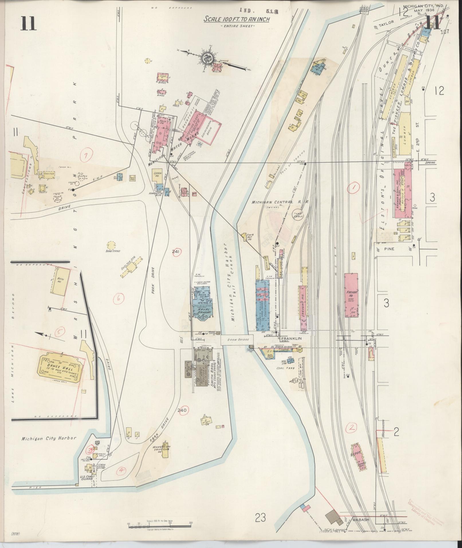 Sanborn Fire Insurance Map from Michigan City, La Porte County, Indiana (1948), Sheet #0011 - Historic Sanborn Fire Insurance Map Print, vintage old map wall art, antique decor, genealogy gift, Michigan Michigan map