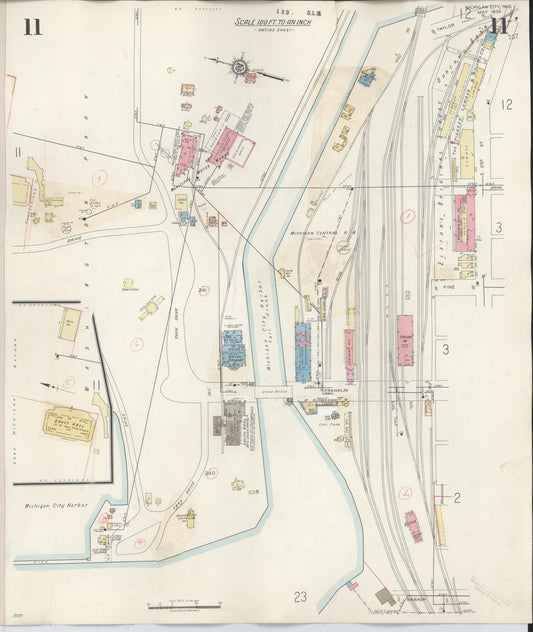 Sanborn Fire Insurance Map from Michigan City, La Porte County, Indiana (1948), Sheet #0011 - Historic Sanborn Fire Insurance Map Print, vintage old map wall art, antique decor, genealogy gift, Michigan Michigan map