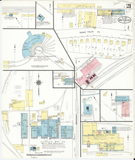 Sanborn Fire Insurance Map from Waterloo, Black Hawk County, Iowa (1910), Sheet #0021 - Historic Sanborn Fire Insurance Map Print, vintage old map wall art