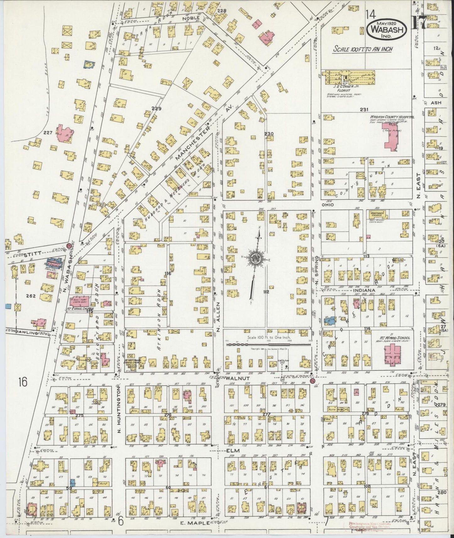 Sanborn Fire Insurance Map from Wabash, Wabash County, Indiana (1920), Sheet #0017 - Historic Sanborn Fire Insurance Map Print, vintage old map wall art, antique decor, genealogy gift, Indiana Indiana map