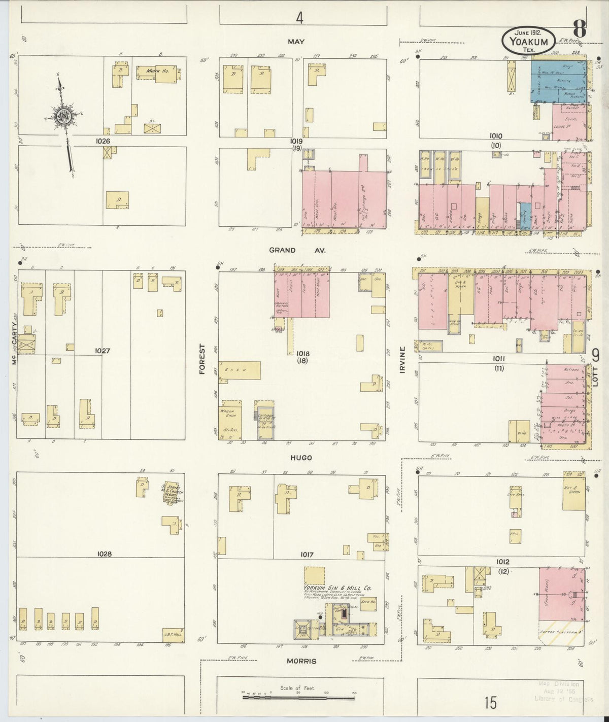 Sanborn Fire Insurance Map from Yoakum, De Witt And Lavaca Counties, Texas (1912), Sheet #0008 - Complete Map Set gallery image, historic Sanborn map, vintage wall art, Texas Texas