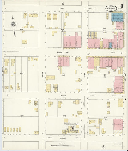 Sanborn Fire Insurance Map from Yoakum, De Witt And Lavaca Counties, Texas (1912), Sheet #0008 - Complete Map Set gallery image, historic Sanborn map, vintage wall art, Texas Texas