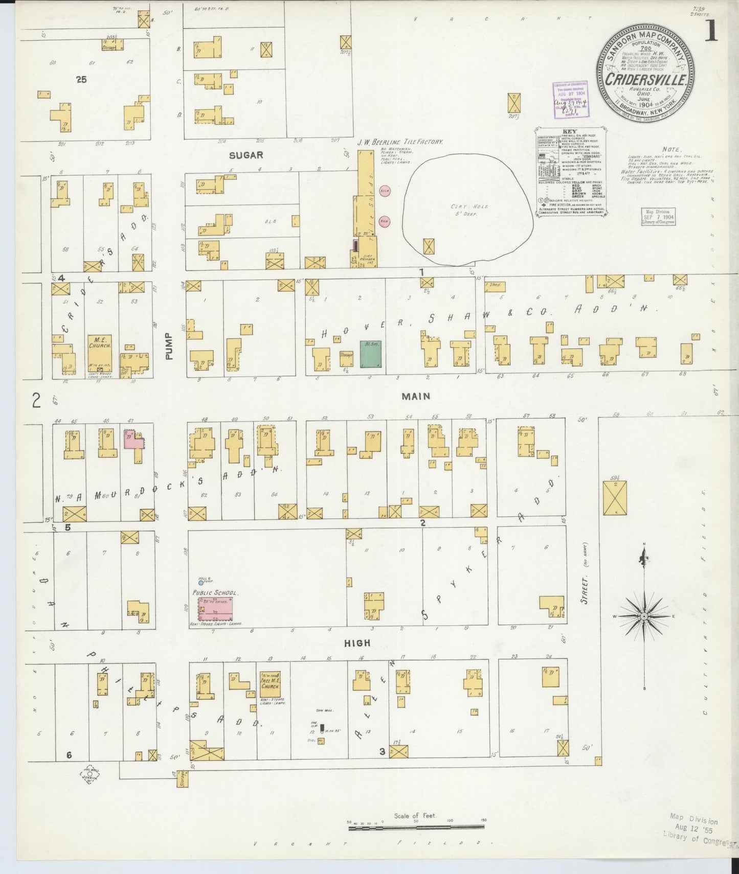 Sanborn Fire Insurance Map from Cridersville, Auglaize County, Ohio (1904), Sheet #0001 - Historic Sanborn Fire Insurance Map Print, vintage old map wall art, antique decor, genealogy gift, Ohio Ohio map