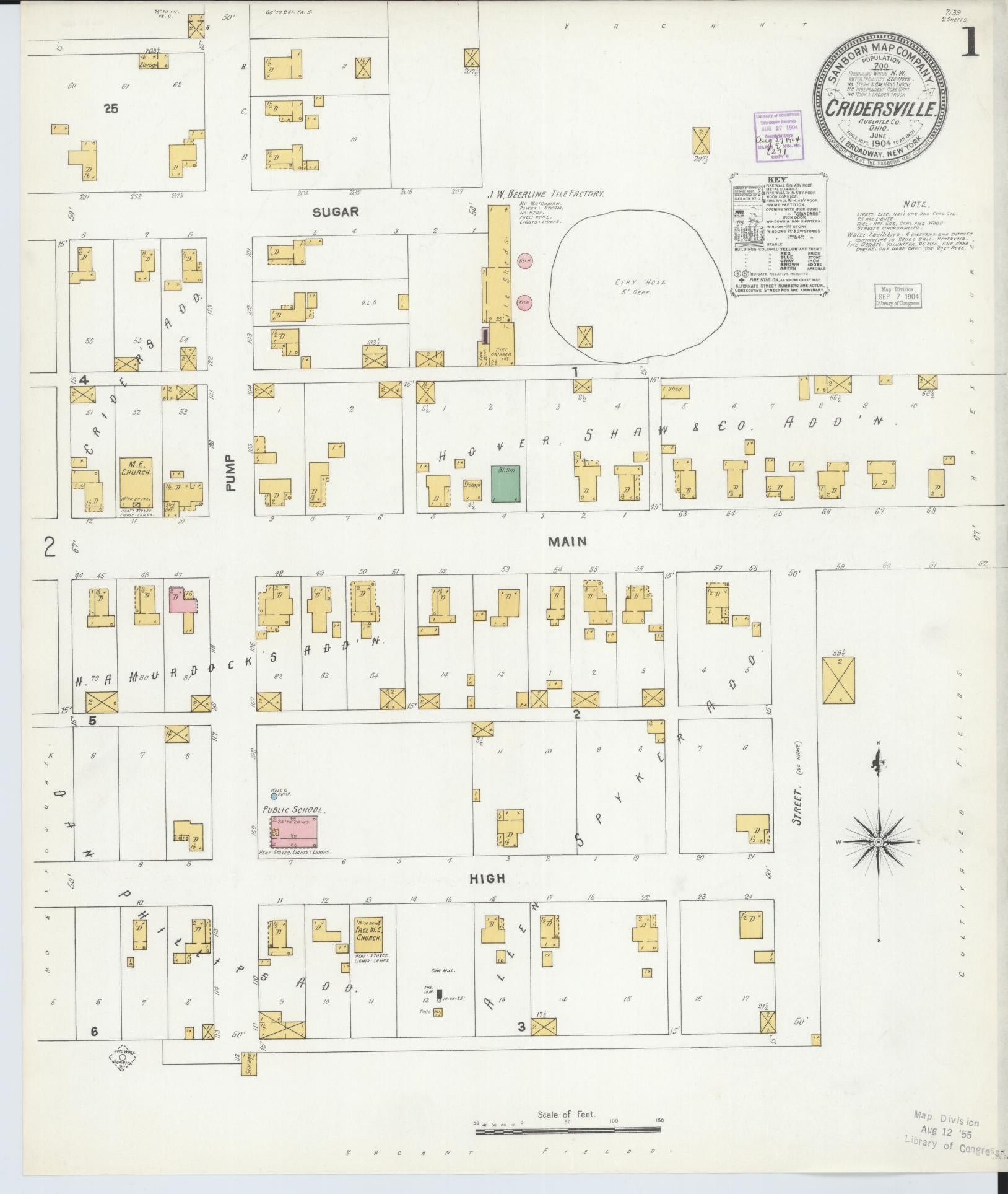 Sanborn Fire Insurance Map from Cridersville, Auglaize County, Ohio (1904), Sheet #0001 - Historic Sanborn Fire Insurance Map Print, vintage old map wall art, antique decor, genealogy gift, Ohio Ohio map