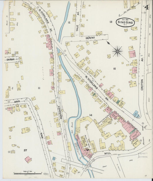Sanborn Fire Insurance Map from Sing Sing, Westchester County, New York (1891), Sheet #0004 - Historic Sanborn Fire Insurance Map Print, vintage old map wall art, antique decor, genealogy gift, New York New York map