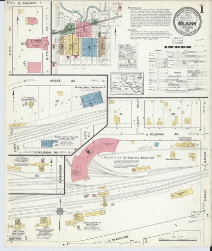 Sanborn Fire Insurance Map from Milbank, Grant County, South Dakota (1916), Sheet #0001 - Complete Map Set gallery image, historic Sanborn map, vintage wall art, South Dakota South Dakota