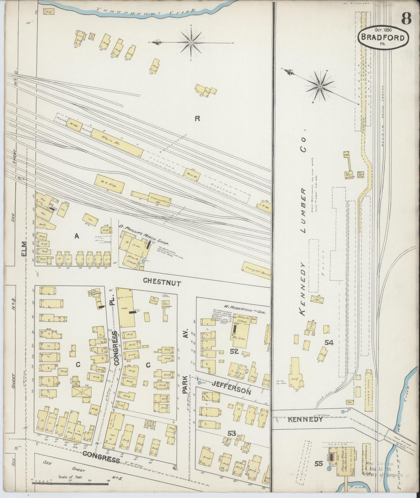 Sanborn Fire Insurance Map from Bradford, McKean County, Pennsylvania (1890), Sheet #0008 - Historic Sanborn Fire Insurance Map Print, vintage old map wall art, antique decor, genealogy gift, Pennsylvania Pennsylvania map
