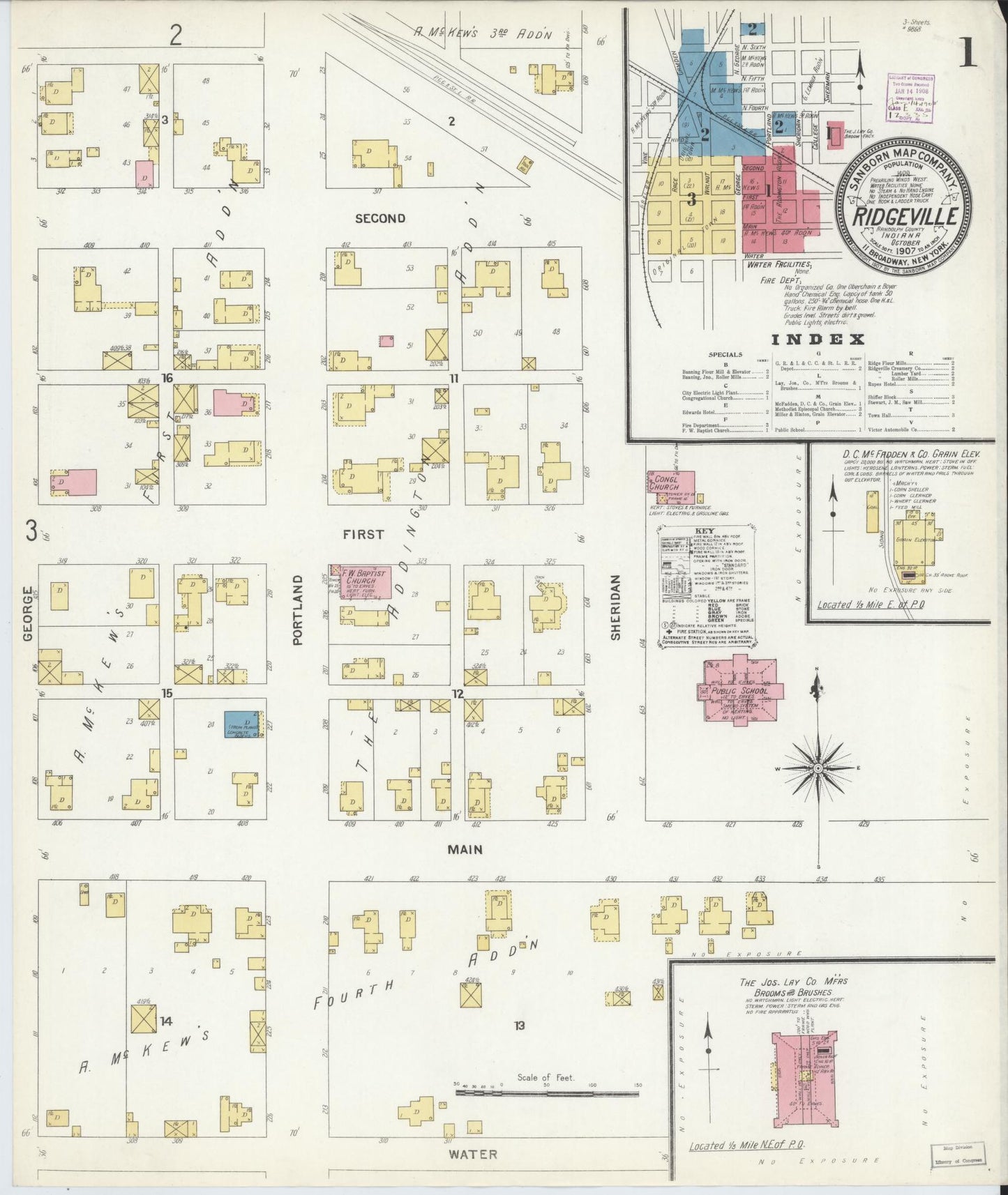 Sanborn Fire Insurance Map from Ridgeville, Randolph County, Indiana. (1907) – Historic Sanborn Fire Insurance Map Print