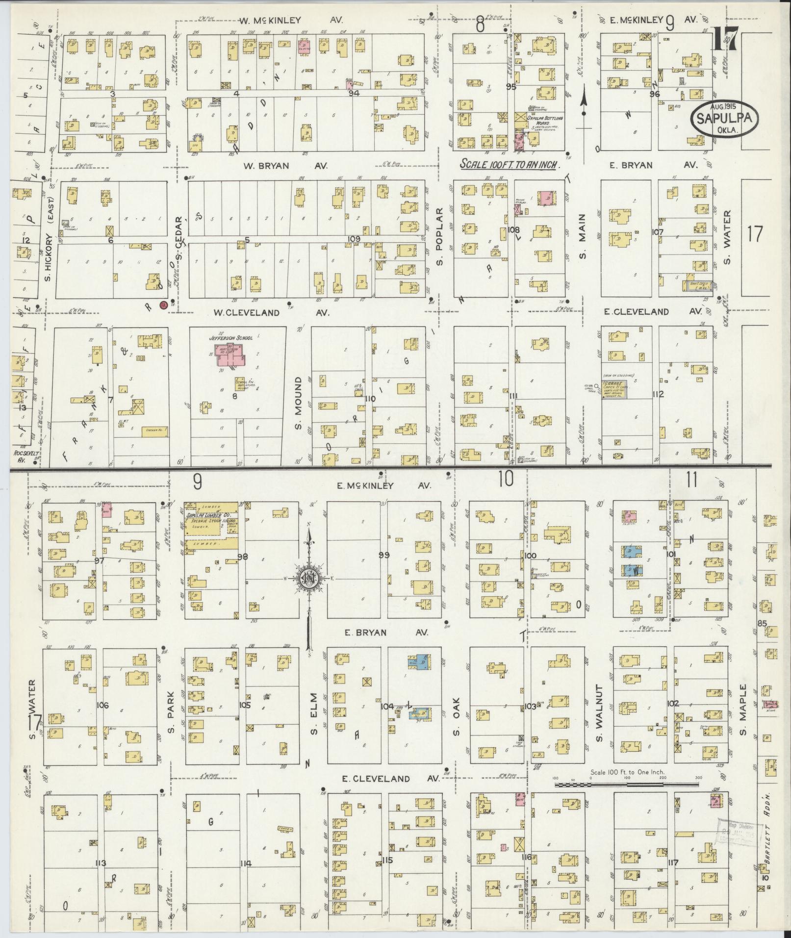 Sanborn Fire Insurance Map from Sapulpa, Creek County, Oklahoma (1915), Sheet #0017 - Complete Map Set gallery image, historic Sanborn map, vintage wall art, Oklahoma Oklahoma