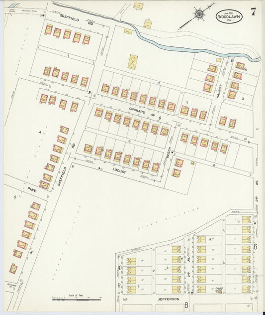 Sanborn Fire Insurance Map from Woodlawn, Beaver County, Pennsylvania (1911), Sheet #0007 - Historic Sanborn Fire Insurance Map Print, vintage old map wall art, antique decor, genealogy gift, Pennsylvania Pennsylvania map