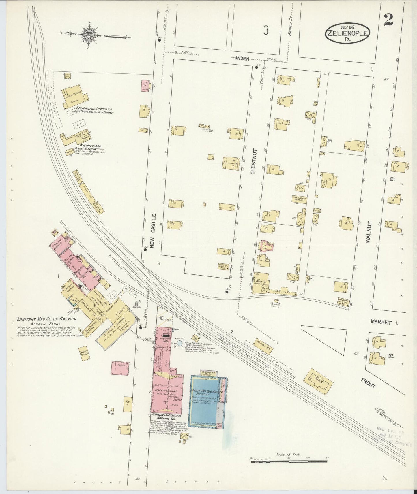 Sanborn Fire Insurance Map from Zelienople, Butler County, Pennsylvania (1912), Sheet #0002 - Complete Map Set gallery image, historic Sanborn map, vintage wall art, Pennsylvania Pennsylvania