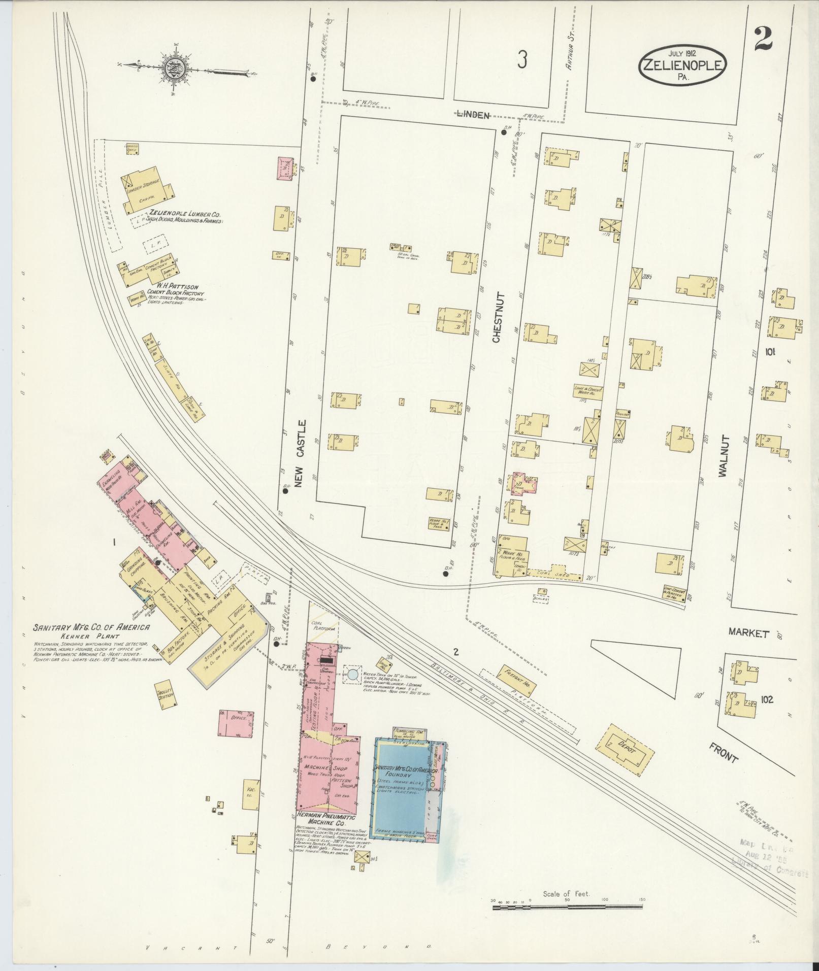 Sanborn Fire Insurance Map from Zelienople, Butler County, Pennsylvania (1912), Sheet #0002 - Complete Map Set gallery image, historic Sanborn map, vintage wall art, Pennsylvania Pennsylvania