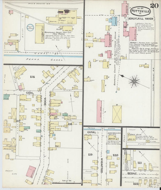 Sanborn Fire Insurance Map from Pottsville, Schuylkill County, Pennsylvania (1891), Sheet #0020 - Historic Sanborn Fire Insurance Map Print, vintage old map wall art, antique decor, genealogy gift, Pennsylvania Pennsylvania map