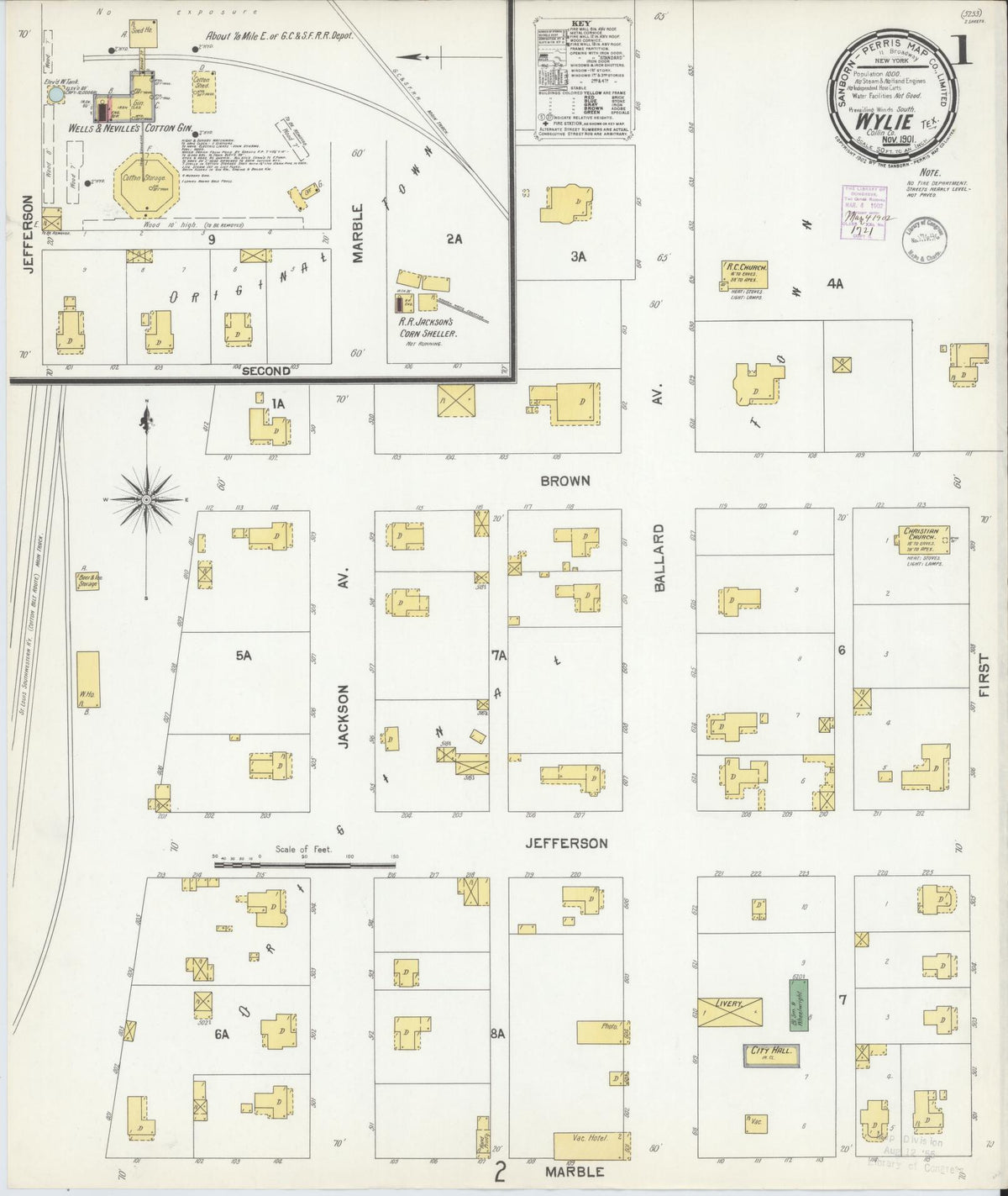Sanborn Fire Insurance Map from Wylie, Collin County, Texas (1901), Sheet #0001 - Complete Map Set gallery image, historic Sanborn map, vintage wall art, Texas Texas