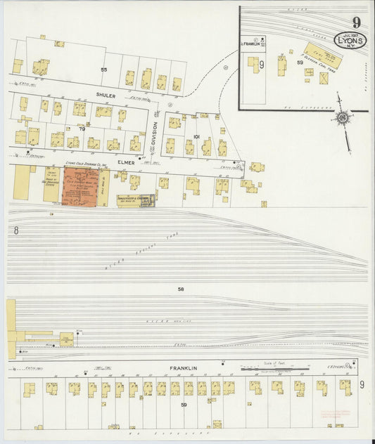 Sanborn Fire Insurance Map from Lyons, Wayne County, New York (1917), Sheet #0009 - Historic Sanborn Fire Insurance Map Print, vintage old map wall art, antique decor, genealogy gift, New York New York map