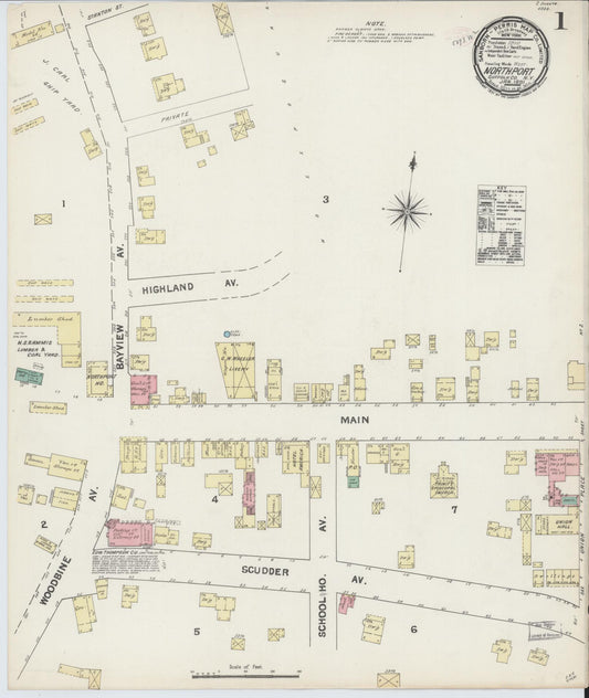 Sanborn Fire Insurance Map from Northport, Suffolk County, New York (1891), Sheet #0001 - Complete Map Set gallery image, historic Sanborn map, vintage wall art, New York New York