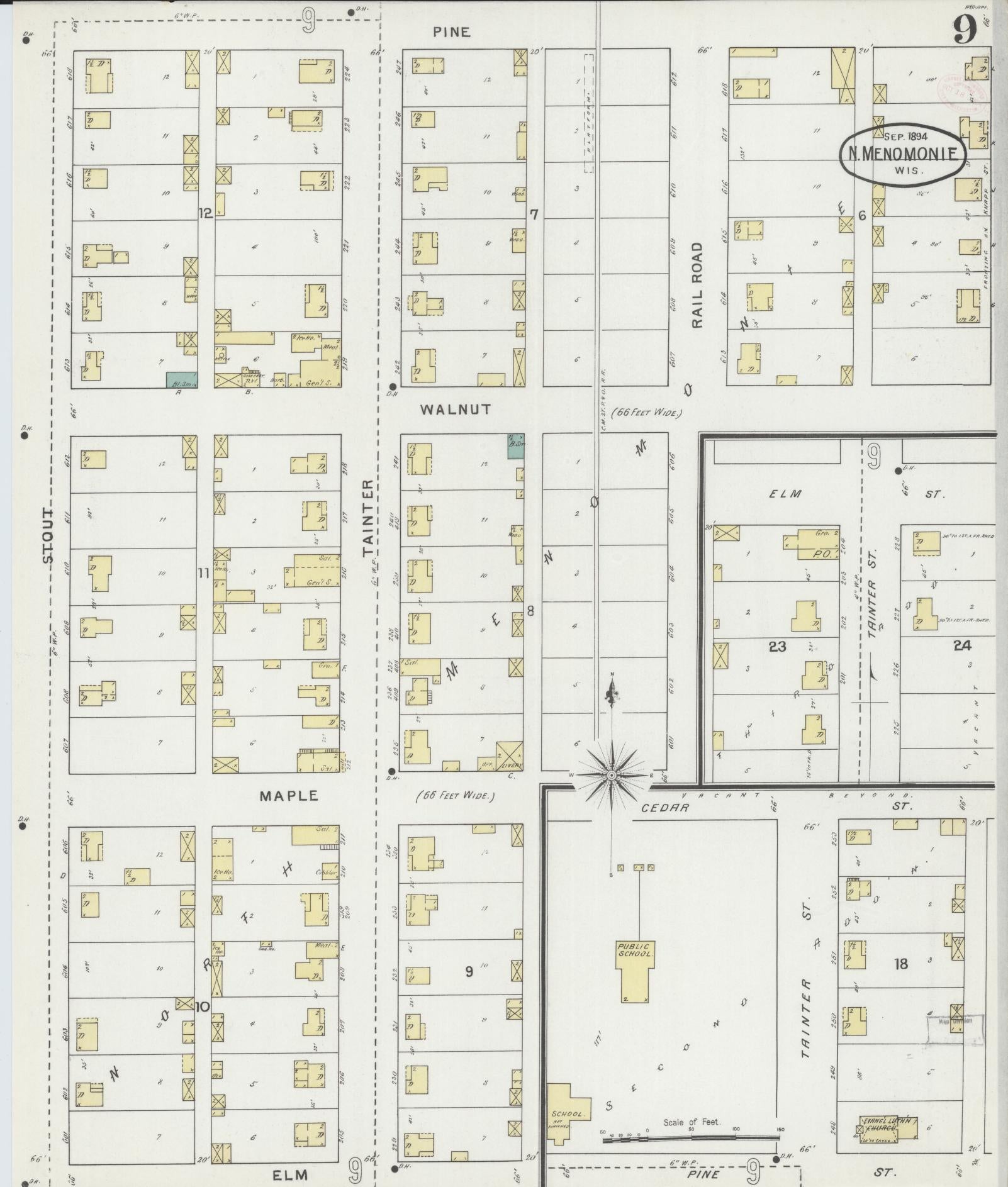 Sanborn Fire Insurance Map from Menomonie, Dunn County, Wisconsin (1894), Sheet #0009 - Complete Map Set gallery image, historic Sanborn map, vintage wall art, Wisconsin Wisconsin
