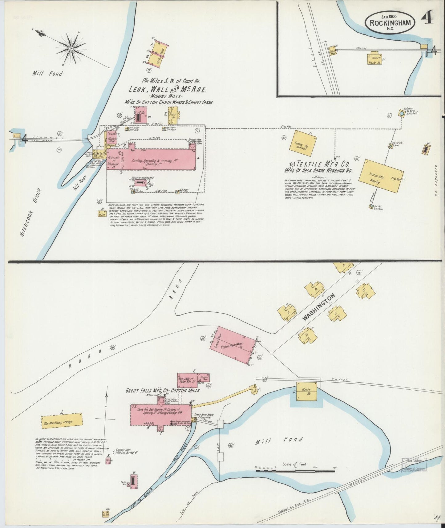 Sanborn Fire Insurance Map from Rockingham, Richmond County, North Carolina (1900), Sheet #0004 - Historic Sanborn Fire Insurance Map Print, vintage old map wall art, antique decor, genealogy gift, North Carolina North Carolina map