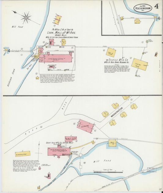 Sanborn Fire Insurance Map from Rockingham, Richmond County, North Carolina (1900), Sheet #0004 - Historic Sanborn Fire Insurance Map Print, vintage old map wall art, antique decor, genealogy gift, North Carolina North Carolina map