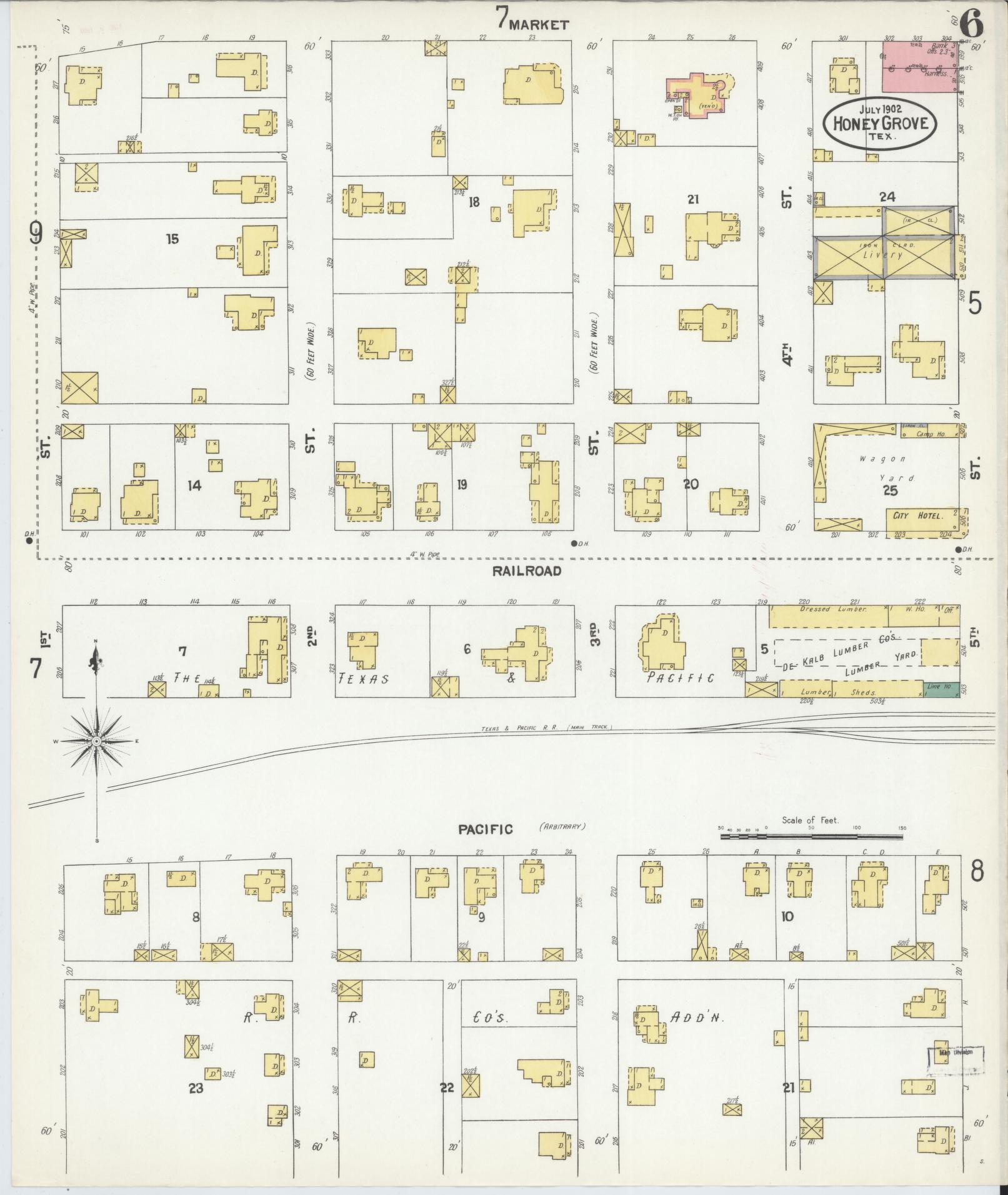 Sanborn Fire Insurance Map from Honey Grove, Fannin County, Texas (1902), Sheet #0006 - Complete Map Set gallery image, historic Sanborn map, vintage wall art, Texas Texas