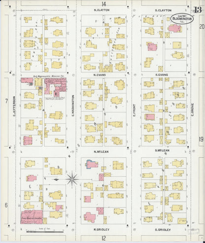 Sanborn Fire Insurance Map from Bloomington, McLean County, Illinois (1901), Sheet #0013 - Complete Map Set gallery image, historic Sanborn map, vintage wall art, Illinois Illinois