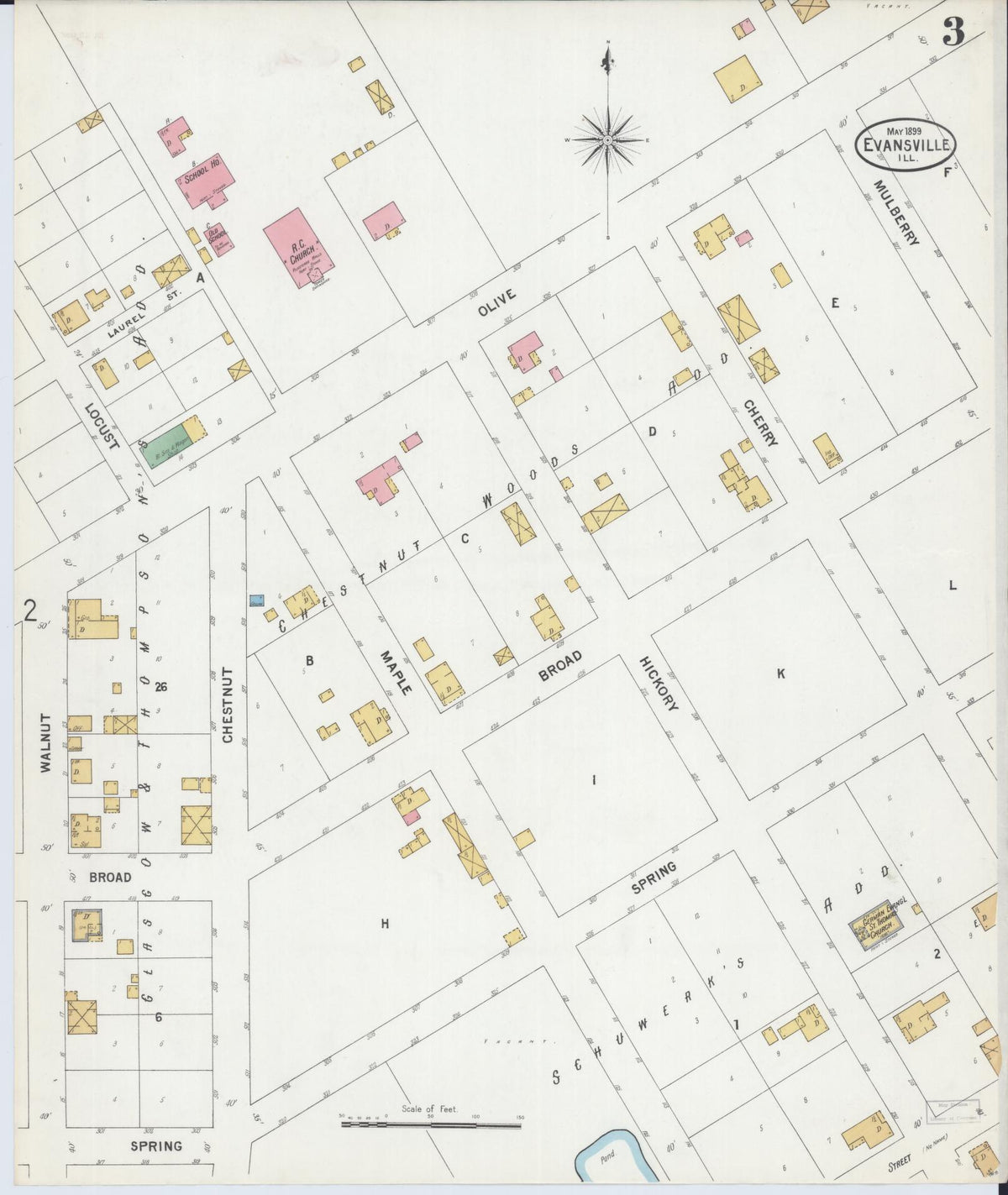 Sanborn Fire Insurance Map from Evansville, Randolph County, Illinois (1899), Sheet #0003 - Historic Sanborn Fire Insurance Map Print, vintage old map wall art, antique decor, genealogy gift, Illinois Illinois map