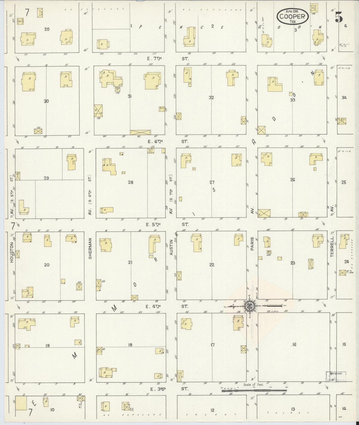Sanborn Fire Insurance Map from Cooper, Delta County, Texas (1914), Sheet #0005 - Historic Sanborn Fire Insurance Map Print, vintage old map wall art, antique decor, genealogy gift, Texas Texas map