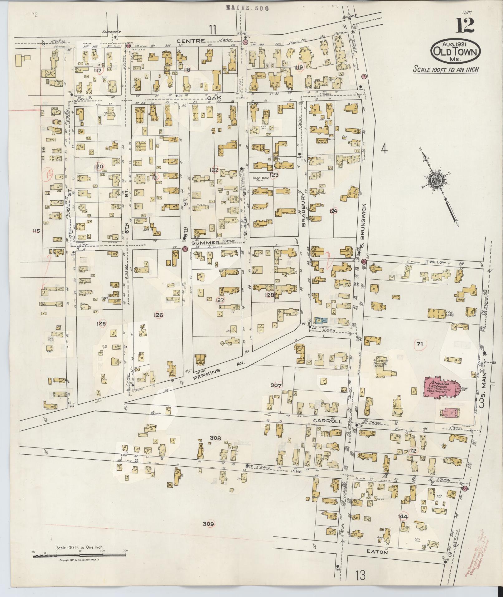 Sanborn Fire Insurance Map from Old Town, Penobscot County, Maine (1948), Sheet #0012 - Complete Map Set gallery image, historic Sanborn map, vintage wall art, Maine Maine