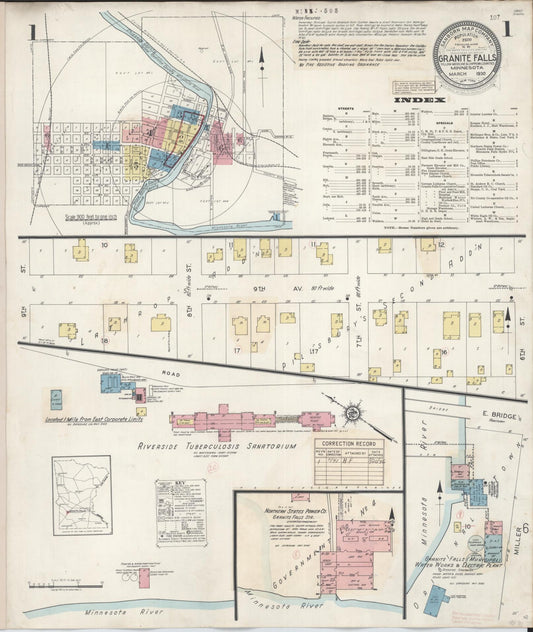 Sanborn Fire Insurance Map from Granite Falls, Yellow Medicine And Chippewa Counties, Minnesota (1941), Sheet #0001 - Complete Map Set gallery image, historic Sanborn map, vintage wall art, Minnesota Minnesota