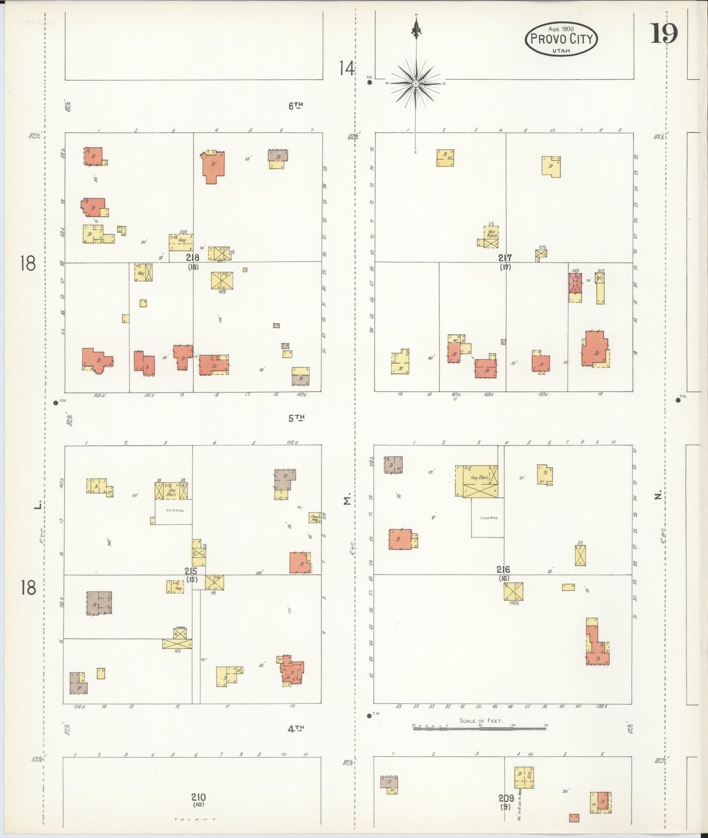 Sanborn Fire Insurance Map from Provo, Utah County, Utah (1900), Sheet #0019 - Complete Map Set gallery image, historic Sanborn map, vintage wall art, Provo Utah