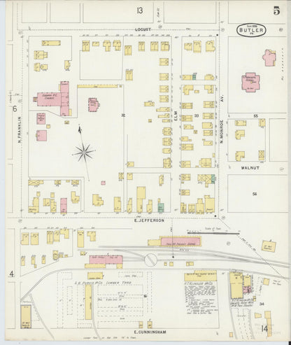 Sanborn Fire Insurance Map from Butler, Butler County, Pennsylvania (1896), Sheet #0005 - Complete Map Set gallery image, historic Sanborn map, vintage wall art, Pennsylvania Pennsylvania