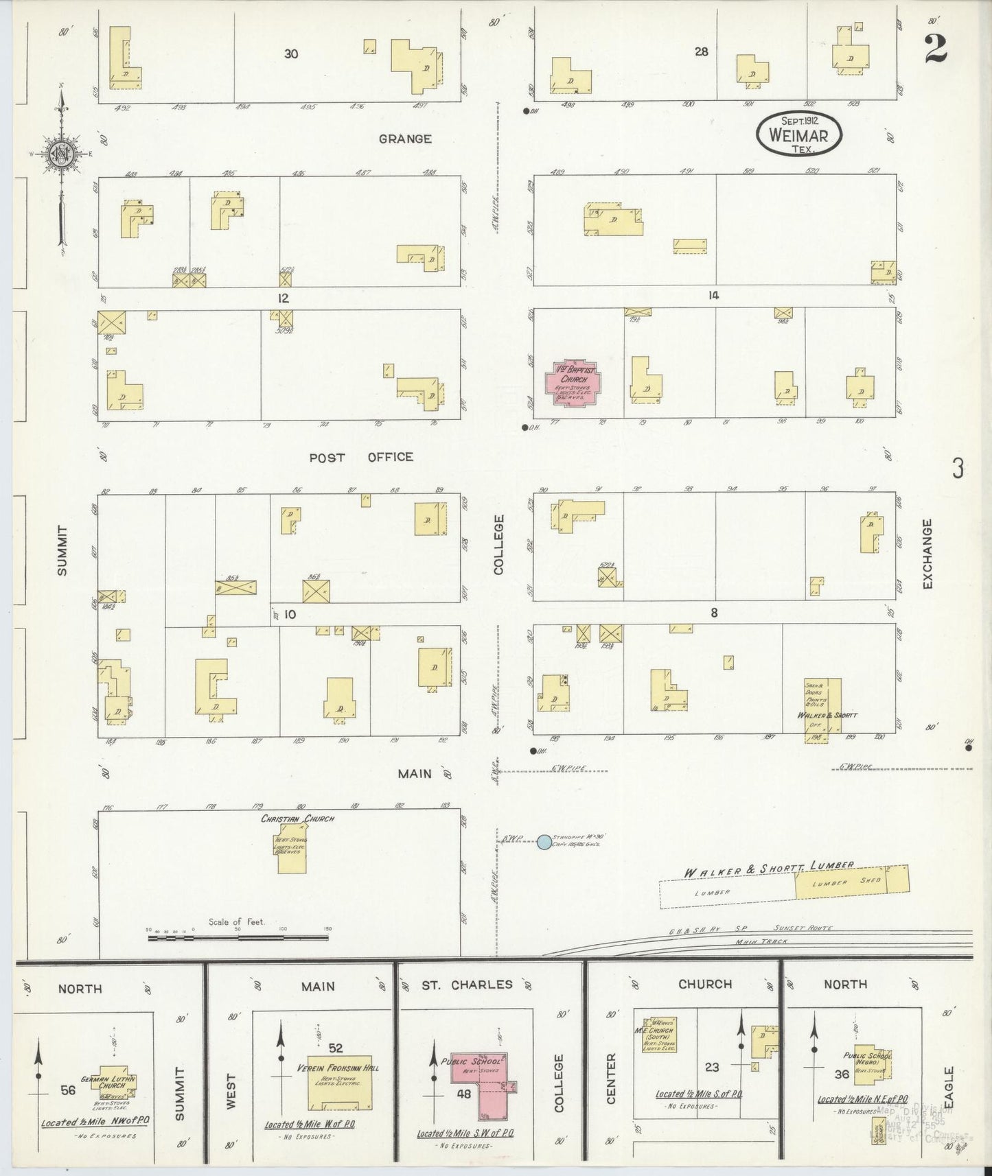 Sanborn Fire Insurance Map from Weimar, Colorado County, Texas (1912), Sheet #0002 - Complete Map Set gallery image, historic Sanborn map, vintage wall art, Weimar Colorado