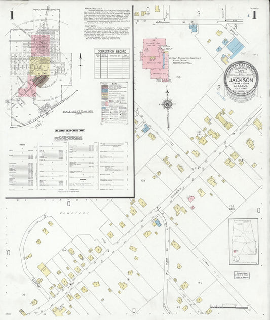 Sanborn Fire Insurance Map from Jackson, Clarke County, Alabama (1949), Sheet #0001 - Historic Sanborn Fire Insurance Map Print, vintage old map wall art, antique decor, genealogy gift, Alabama Alabama map