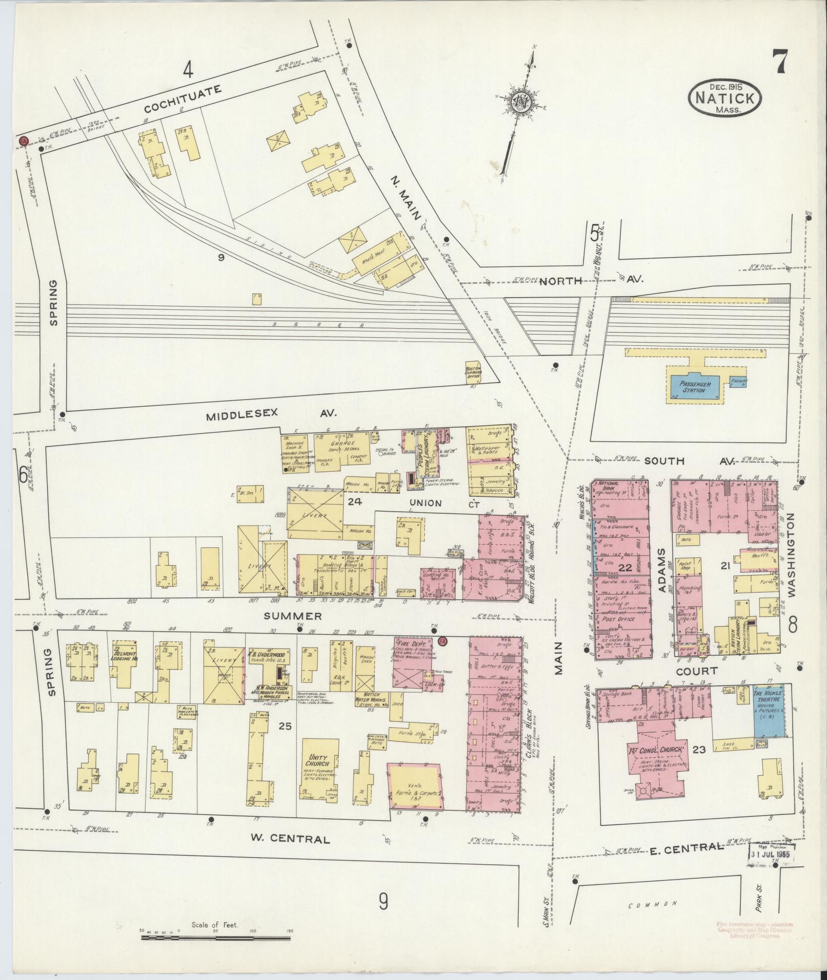 Sanborn Fire Insurance Map from Natick, Middlesex County, Massachusetts (1915), Sheet #0007 - Complete Map Set gallery image, historic Sanborn map, vintage wall art, Massachusetts Massachusetts