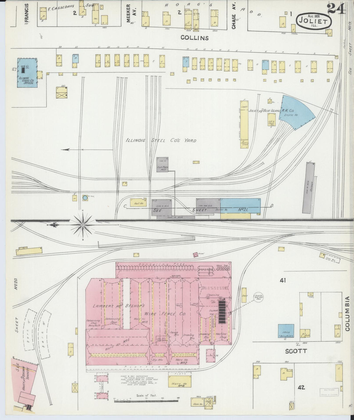 Sanborn Fire Insurance Map from Joliet, Will County, Illinois (1891), Sheet #0024 - Complete Map Set gallery image, historic Sanborn map, vintage wall art, Illinois Illinois