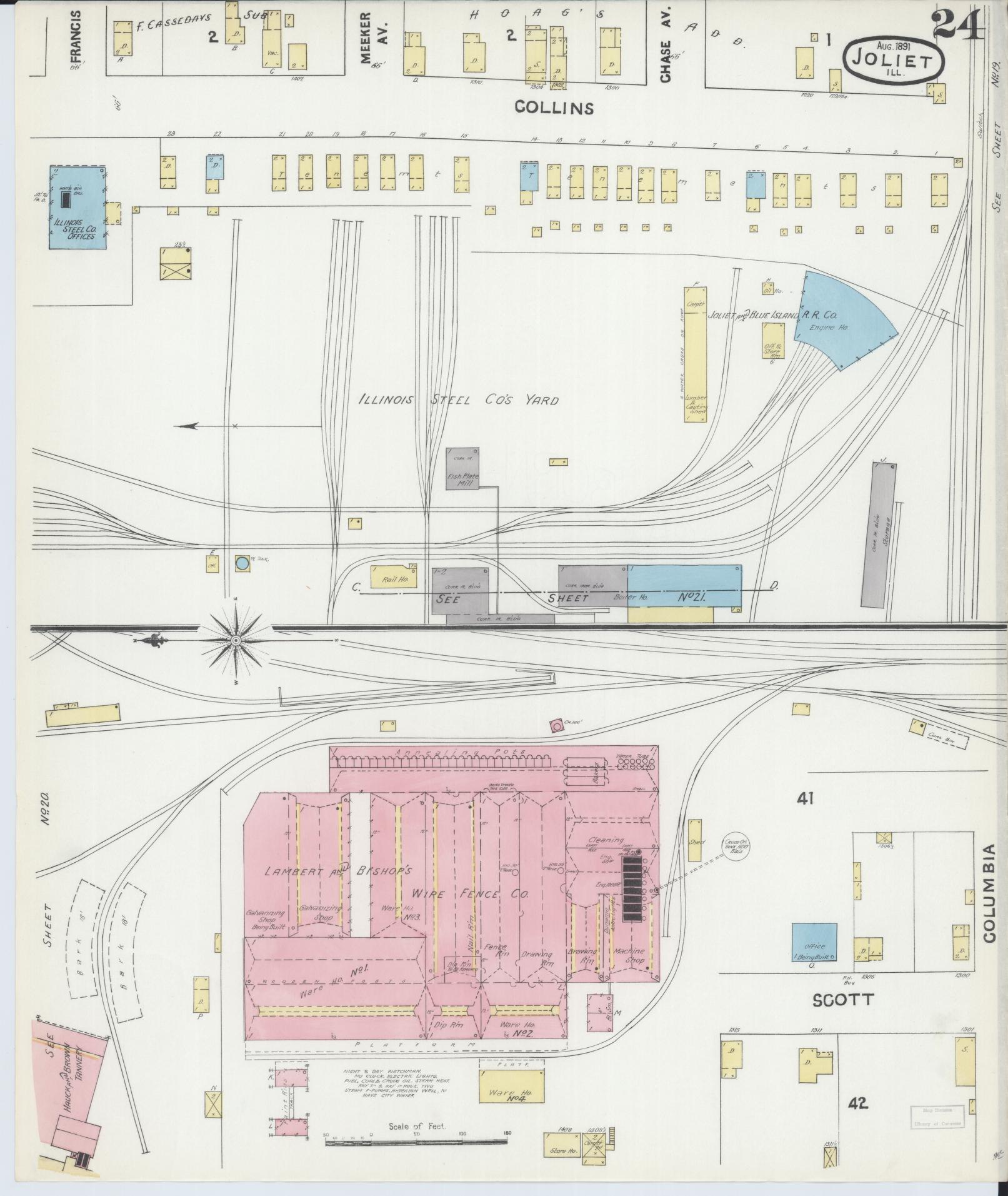 Sanborn Fire Insurance Map from Joliet, Will County, Illinois (1891), Sheet #0024 - Complete Map Set gallery image, historic Sanborn map, vintage wall art, Illinois Illinois